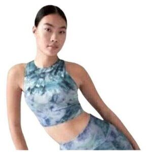 NWT Athleta Blue & Green Tie Dye Conscious Crop A-C Activewear Workout Top Lrg